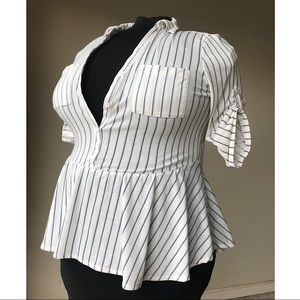 White baseball vertical striped baby doll top